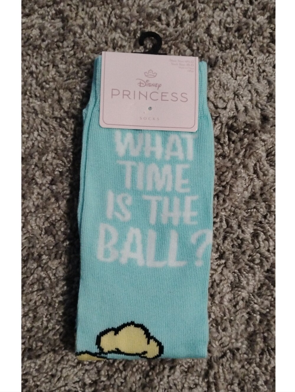 Disney Princess Cinderella "What Time Is the Ball?" Novelty Socks (NWT)